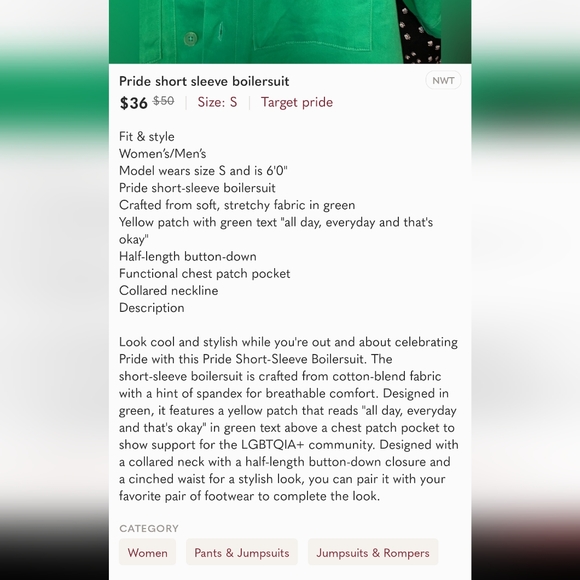 Pride Green Short Sleeve Boilersuit/Jumpsuit UNISEX Size XXL - Picture 12 of 16